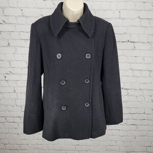 J.CREW Black 100% Wool Buttoned Double Breasted Pockets Pea Coat Size Large L